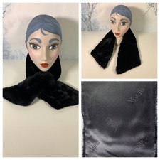 Black Faux Fur Scarf VIYELLA Lined Size  36” X 6” Warm Cozy Winter Smart  Ladies