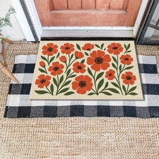 Red Poppy Floral Doormat -