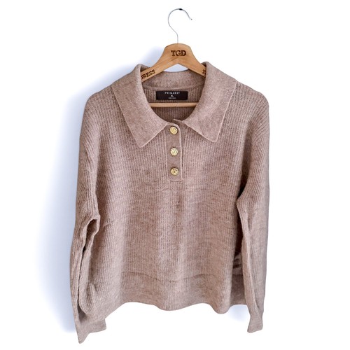 Ladies beige collared jumper - collared,