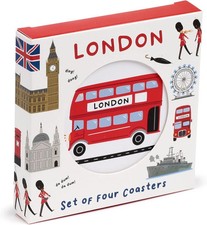 Puckator London Souvenir Cork Coasters – Set of 4 Durable Drink Mats – 10cm Wood