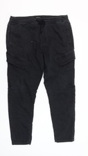 Zudio Mens Black Cargo Jogger Trousers Size 34 L Drawstring Waist
