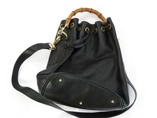 Auth GUCCI Black Leather and