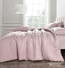 Crinkle Pleated Duvet Cover Bedding Set Soft Touch Blush Pink Grey White Bedding