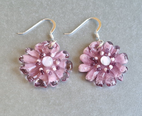 Pink flowers earrings murano - pink,