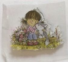 Girl cat scene kitten bench garden flowers Wild Rose Studio clear craft stamp