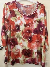 Susan Graver Women's Top 3XL RED FLORAL 