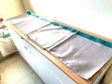 GREY BED RUNNER ~ Cloth Fabric ~ LONG 2.35 Metres ~ Bluey Green Turquoise Stripe