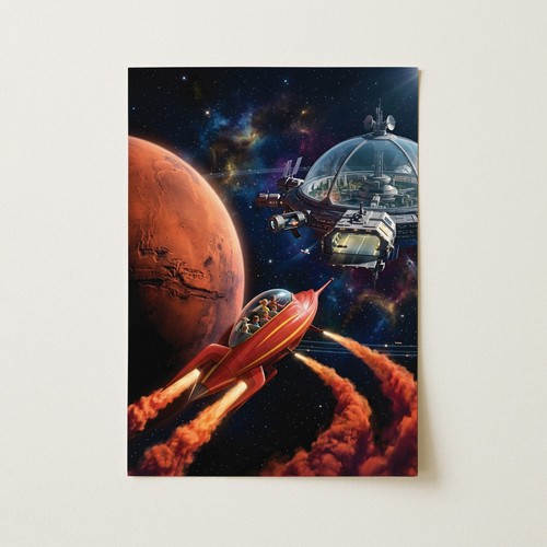 Rocket ship flying past - rocket, planet