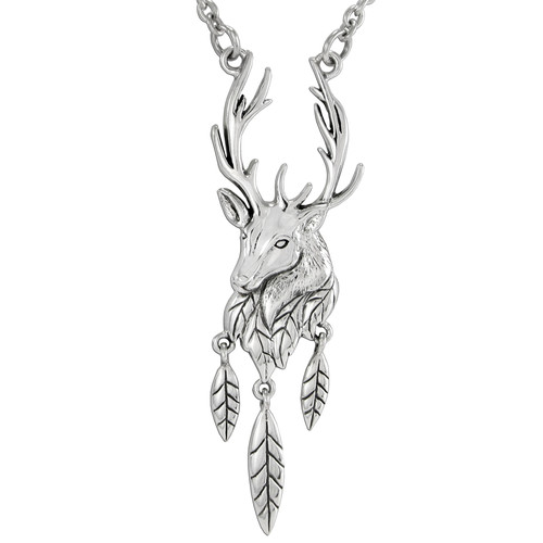 Sterling silver antlered stag - silver,