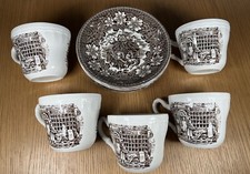 Royal Tudor Ware Coaching Taverns 5 Brown & White Teacup & Saucer Set