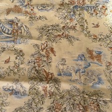 Vintage Toile De Jouer Fabric Soft Orange & Blue Design, Thin Fabric. 88 X 124