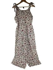 Zara Floral Cotton Jumpsuit, One-Piece Ivory & Red Tie Shoulder Strap, Size S