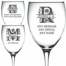Personalised Engraved WINE GLASS MONOGRAM INITIAL NAME AND WINE