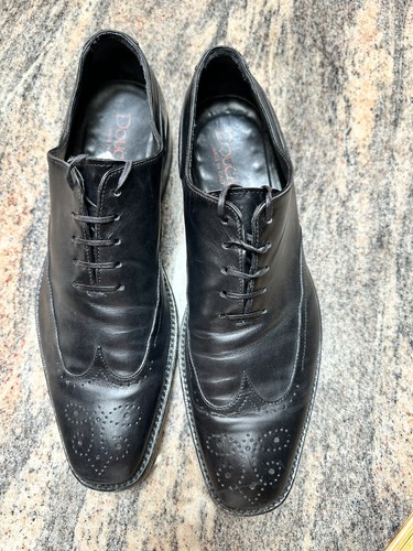 Doucal black leather wingtip - black,