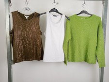 M&S Women's Green Jumper/White & Khaki Metallic Vests 3xPcs Size 8 NWOT F2