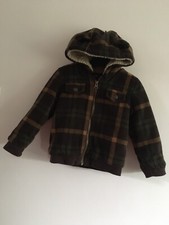•NUTMEG•Hooded Lumberjack Fleece Jacket 18/24 Months in Brown Camel & Beige