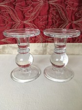 Pair Of Crystal Glass Pillar Or Taper Candle Holders