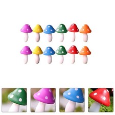 12pcs Wood Mini Mushroom Sculpture Adorable Miniature Garden Ornaments Decor