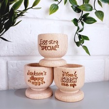 Personalised Wooden Egg Cup | Custom Name Dippy Egg Holder | Handmade Gift UK