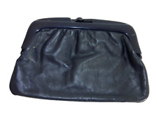 80s Clutch Bag Purse Leather Dark Blue Handbag True VTG 80s Made in Italy 