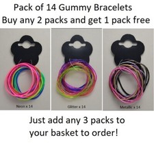 14 x Gummy Bands Shag Bracelets Fancy Dress 80's 90's - BUY 2 PACKS GET 1 FREE