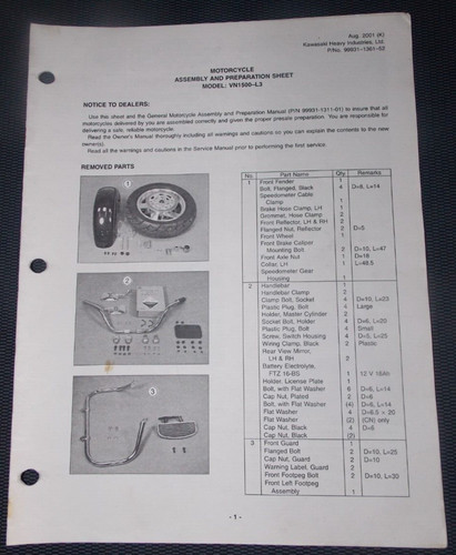 Kawasaki vn1500 assembly - kawasaki, vn1500-l3