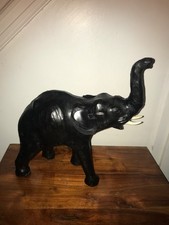 Vintage Large Black Leather Covered Elephant 12.5" Tall
