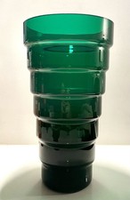 Vintage Retro - Emerald Green - Geometric Stepped Glass Vase - 11” Tall
