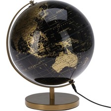 Black World Globe with LED Light | Decorative Illuminated Globe Lamp - 31cm