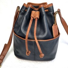  Vintage Coach Spectator Drawstring Bucket Duffle Bag Navy Brown 6021 Crossbody