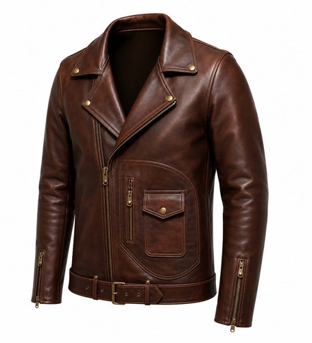 Men brown leather biker - men's,