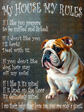 English Bulldog Dog My House My Rules funny Metal Retro style tin plaque gift