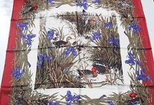 New - Vintage AQUASCUTUM Ducks & Irises Silk Scarf Hand Rolled Edges 34" Square