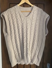 VINTAGE Mens Vest Tank Top Large/XL Hand Cable Knit Natural