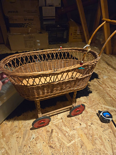 Wicker doll pram pushchair - doll, on