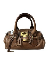 Vintage Chloe Paddington Brown Leather Bag with Gold Hardware Padlock and Key