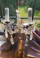Vintage Hand Cut Crystal Glass Chandelier Wall Light Old French Good Condition