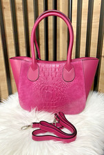 ITALIAN DESIGNER Real Leather Pink handbag alligator croc embossed tote bag New