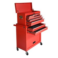 Tool Cart & Chest Combo Set 10 Compartments Trolley Lockable Case On Wheels