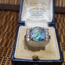 925 Sterling Silver Ring, Genuine Australian Opal Mosaic, Size P US 7.5 