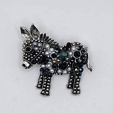 Donkey Pearl Rhinestone Silver Fashion Brooch Pin Brand New FREE P&P