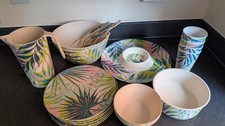 Palm Leaf Jungle Picnic Bamboo Set Salad Bowl Plates Jug Cups Dip Server Dishes