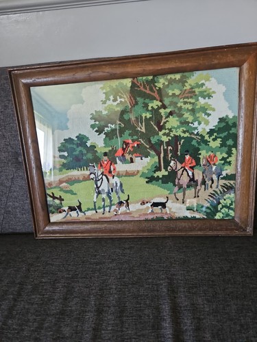 Vintage framed hunting scene - vintage,