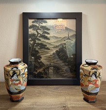 Highly decorated Vintage antique pair of Japanese Satsuma Vases. 