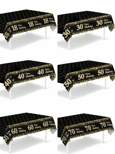 Black gold birthday tablecloth - black,