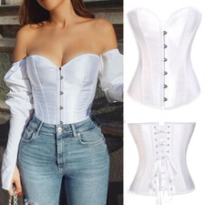 Women's Overbust Boned Corset Burlesque Basque Top Lace-Up Costume Waist Cincher