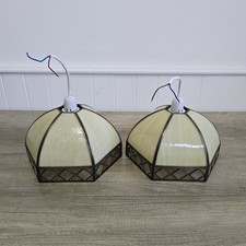 Pair Of Tiffany Style Cream Stained Glass Ceiling Lights / Shades