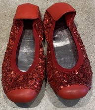 NEXT Girls Ballet Style Shoes with Red Sequins Party / Christmas Size 11