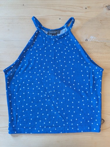 Blue polka dot halter - blue, neck