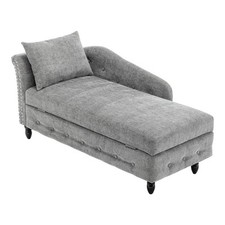 Thicken Cushioned Chaise Longue Left Hand Storage Sofa Grey Chair Bed w/ Pillow